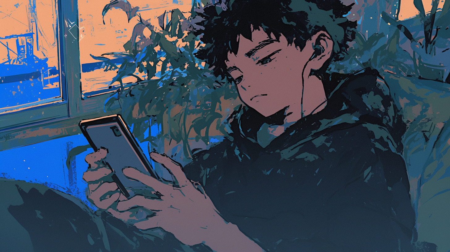 スマートフォンに使われている少年